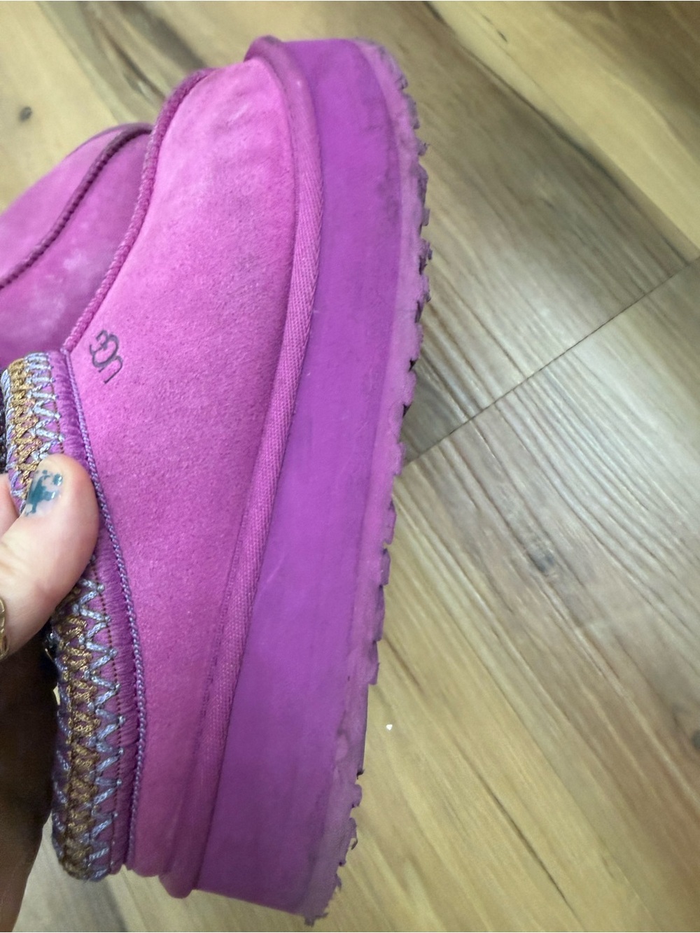UGG Women's Fuchsia Suede Slip-On Slippers with Decorative Trim